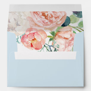 Romantic Peony Flowers   Light Blue Wedding Envelope