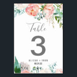 Romantic Peony Flowers Table Number<br><div class="desc">This romantic peony flowers table number card is perfect for an elegant wedding. The floral design features blush pink,  peach and white cascading watercolor flowers. The card prints on the front and back (double-sided). Add each table number that you need to your cart individually.</div>