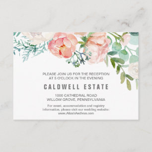 Romantic Peony Flowers Wedding Reception Card