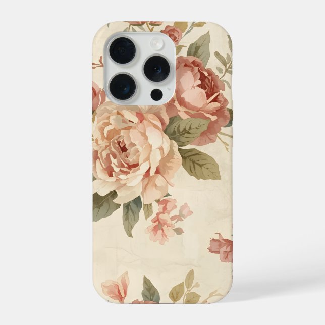 Romantic Peony & Rose Vintage Garden  iPhone Case (Back)