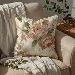 Romantic Peony & Rose Vintage Garden Throw Pillow<br><div class="desc">This elegant seamless watercolor pattern features romantic garden flowers arranged in soft, flowing clusters. Delicate peonies, graceful roses, and blooming florals intertwine with gentle leaves and subtle vines, creating an airy botanical composition full of charm and movement. Painted in muted dusty pink, blush, peach, cream, and warm taupe tones, the...</div>