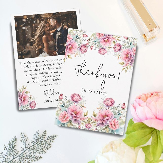 Romantic Peony Wedding Thank You Card (Creator Uploaded)