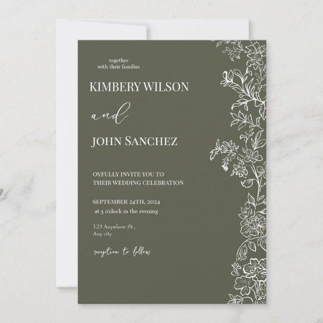Romantic Periwinkle Floral Green Wedding Invitatio Invitation (Front)