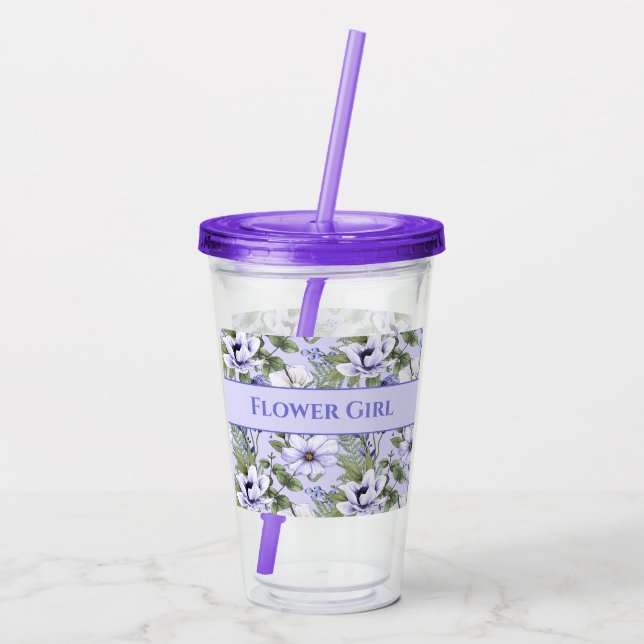 Romantic Periwinkle Florals Lavender Flower Girl Acrylic Tumbler (Back)
