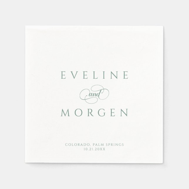 Romantic Personalizable Green Wedding Typography Napkin (Front)
