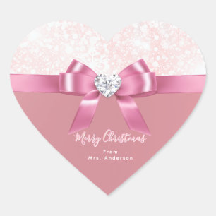 Romantic Personalized Heart Snowflake Xmas Sticker