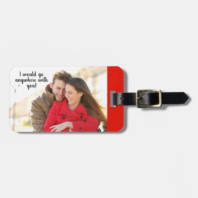 Romantic Personalized Photo Black Red Travel Luggage Tag (Front Horizontal)