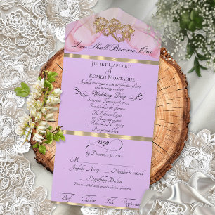 Romantic Petals & Hearts - Lavender/Gold All In One Invitation