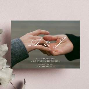 Romantic Photo Couple Hands Monogram Save The date Invitation