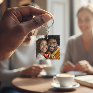 Romantic Photo LOVE Heart White Accessory Keychain