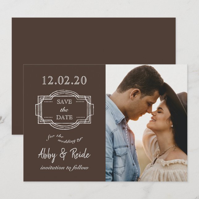 Romantic Photo Rustic Brown Save The Date (Front/Back)