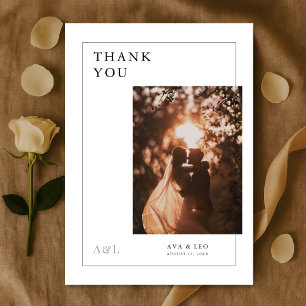 Romantic Photo Simple Modern Typography Monogram Thank You Card