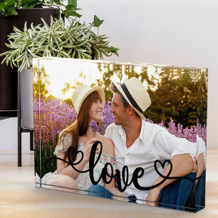 Romantic Photo with Love and Hearts Calligraphy Block