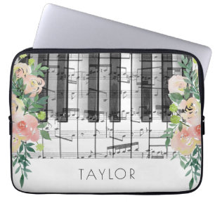 romantic Piano floral custom name Laptop Sleeve