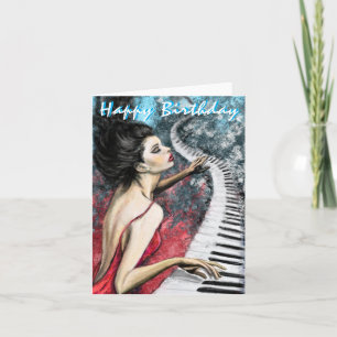 Romantic Piano Lady Birthday Card
