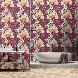 Romantic Pig with Rose Funny Wallpaper