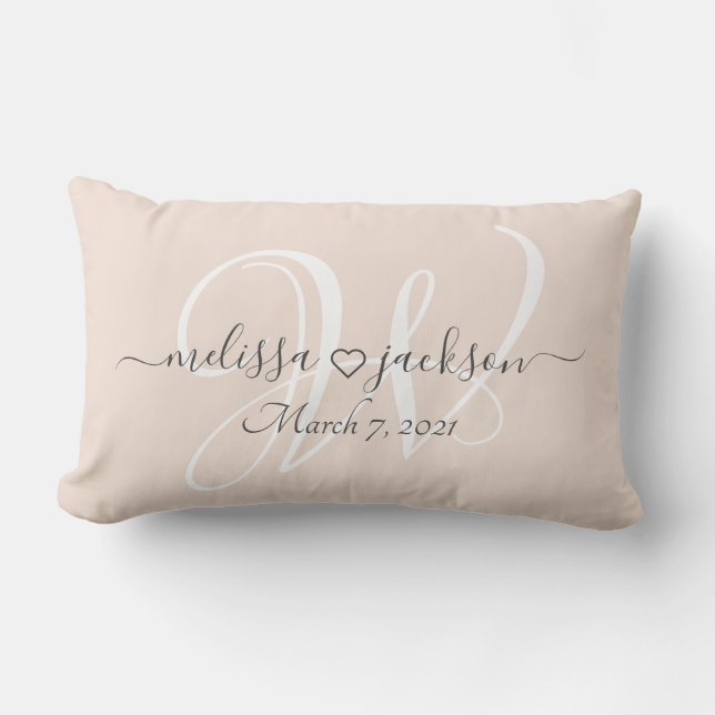 Romantic Pillow with Names, Initial, and Date (Front)