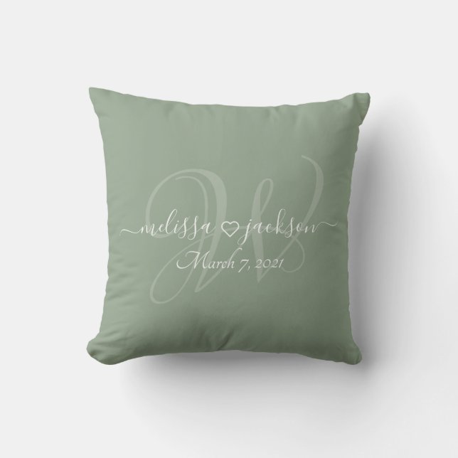 Romantic Pillow with Names, Initial, and Date (Front)