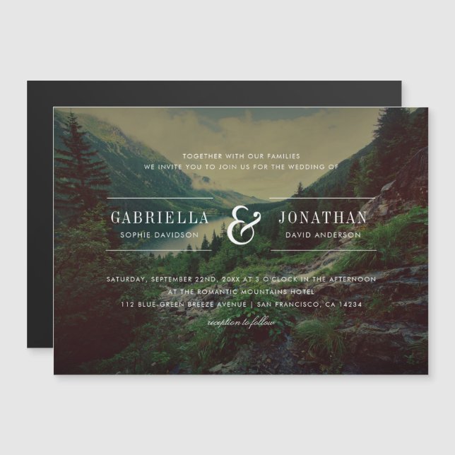 Romantic Pines Mountains Lake Destination Wedding Magnetic Invitation (Front/Back)