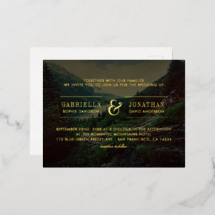 Romantic Pines, Mountains & Lake Wedding Foil Invitation Postcard