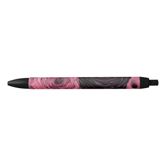 Romantic Pink and Black Gothic Roses Black Ink Pen (Front)