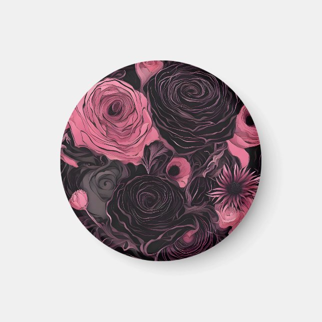 Romantic Pink and Black Gothic Roses Magnet (Front)