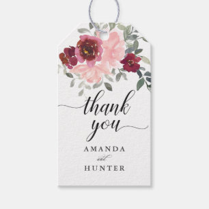 Romantic Pink and Burgundy Floral Thank You Gift Tags