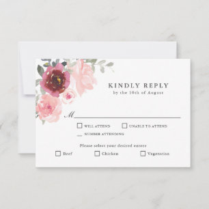 Romantic Pink and Burgundy RSVP with Entrees
