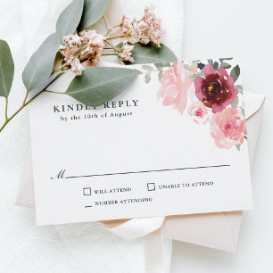 Romantic Pink and Burgundy Wedding RSVP Card