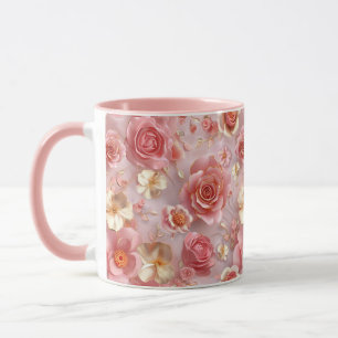 Romantic Pink and Cream Roses Pattern Mug