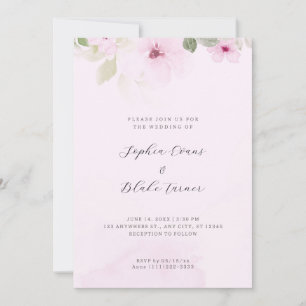 Romantic Pink and Green Floral Pink Wedding Invitation