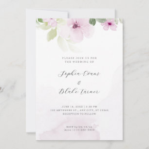Romantic Pink and Green Floral White Wedding Invitation