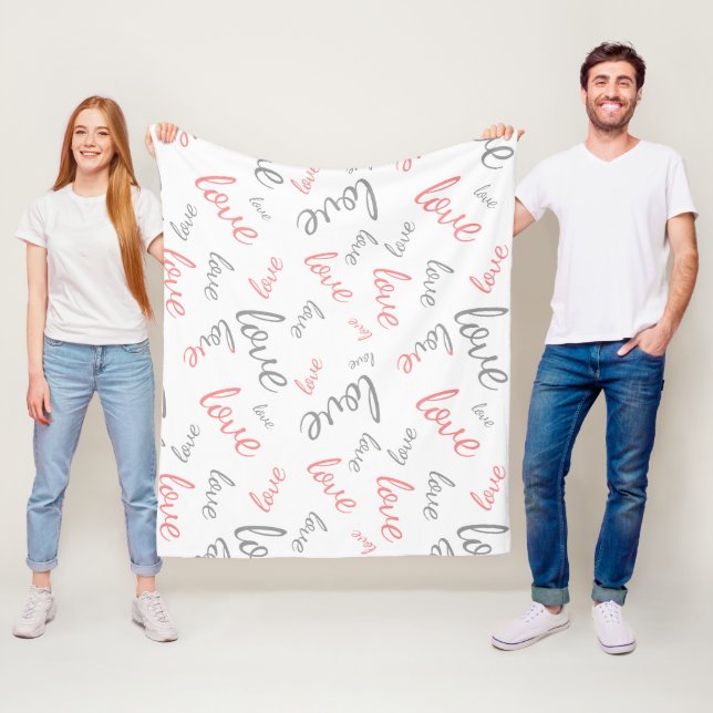Romantic Pink and Grey Love Script Cursive Fleece Blanket (In Situ)