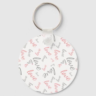 Romantic Pink and Grey Love Script Cursive Keychain