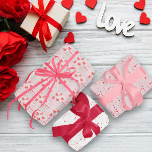 Romantic Pink and Red Heart Valentine's Day Wrapping Paper Sheet