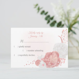 romantic pink and white flowers botanical RSVP ca Card