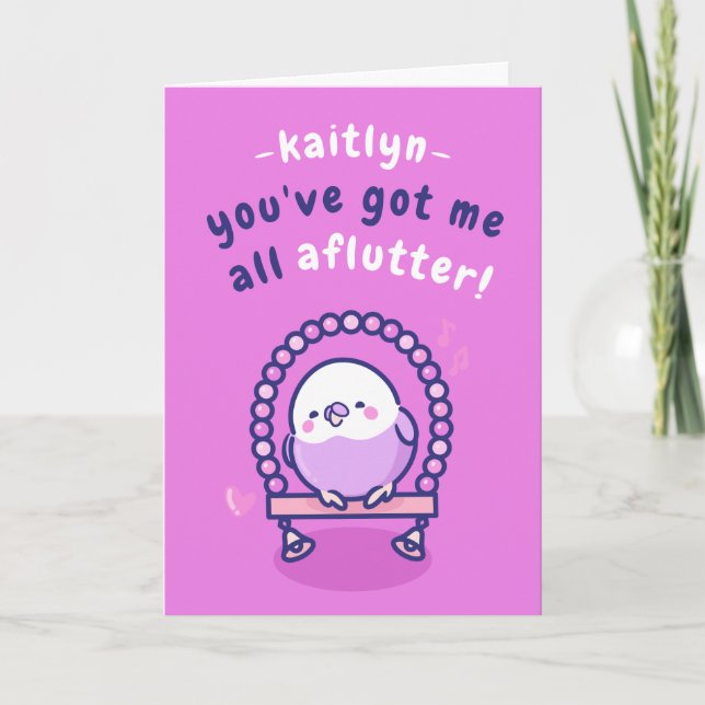 Romantic Pink Bird Pun Funny Valentine's Day Card (Front)