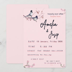 Romantic Pink Bird Wedding Invitation – Elegant Ch