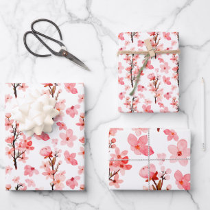 Romantic Pink Blossom Watercolor Floral Wrapping Paper Sheet