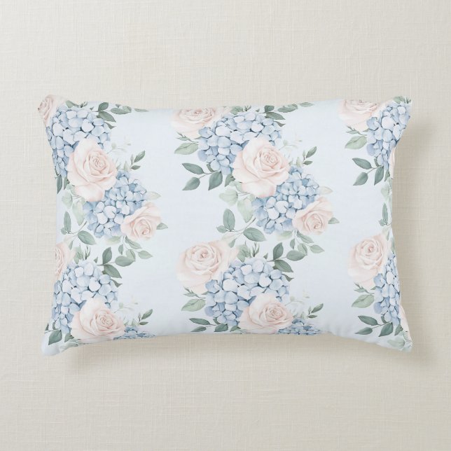 Romantic Pink Blue Flowers  Accent Pillow (Front)