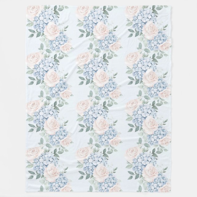 Romantic Pink Blue Flowers  Fleece Blanket (Front)