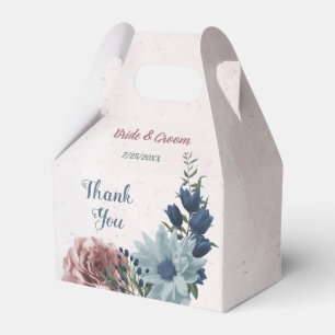 Romantic pink blue flowers greenery wedding favor box
