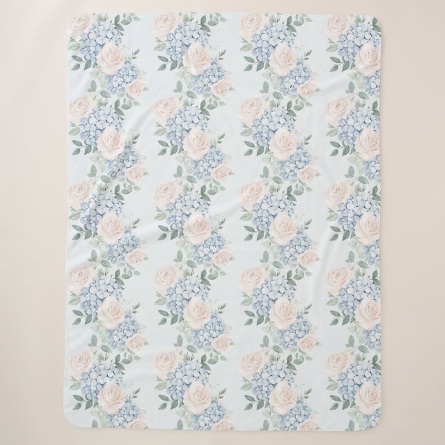 Romantic Pink Blue Flowers  Sherpa Blanket (Front)