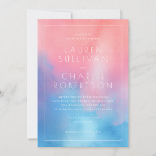 Romantic Pink Blue Watercolor Invitation