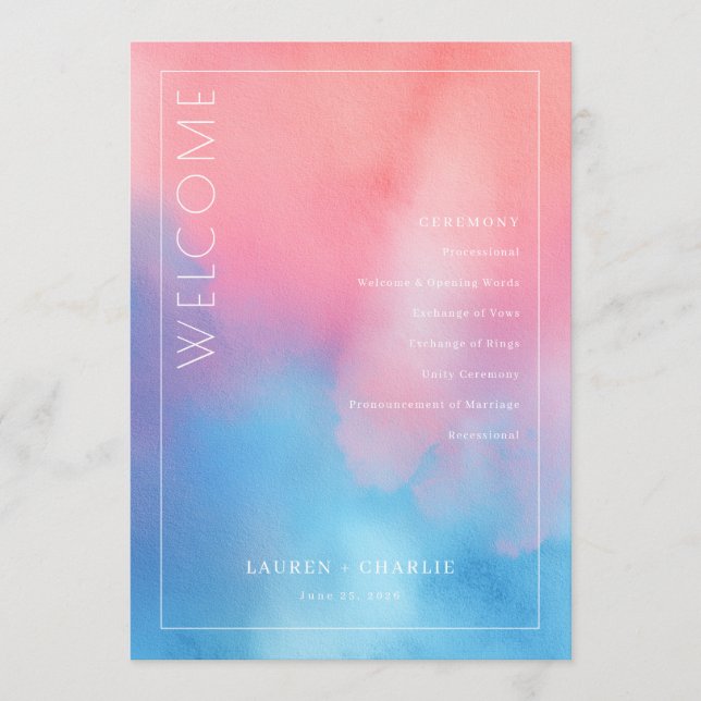 Romantic Pink Blue Watercolor Program (Front)