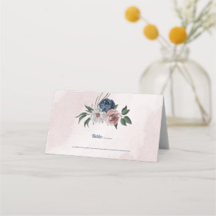 romantic pink blue & white floral greenery place card