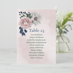 romantic pink blue white greenery seating chart invitation