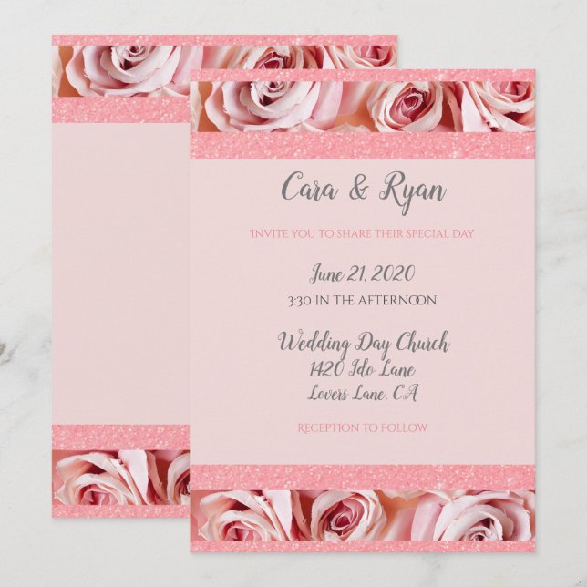 Romantic Pink Blush Floral Elegant Wedding Invitation (Front/Back)