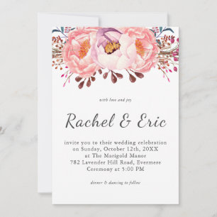Romantic Pink Blush Peony Floral Wedding Invitation