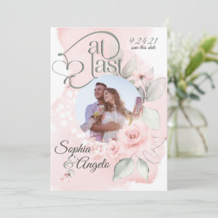Romantic Pink Blush Rose At Last Save the Date